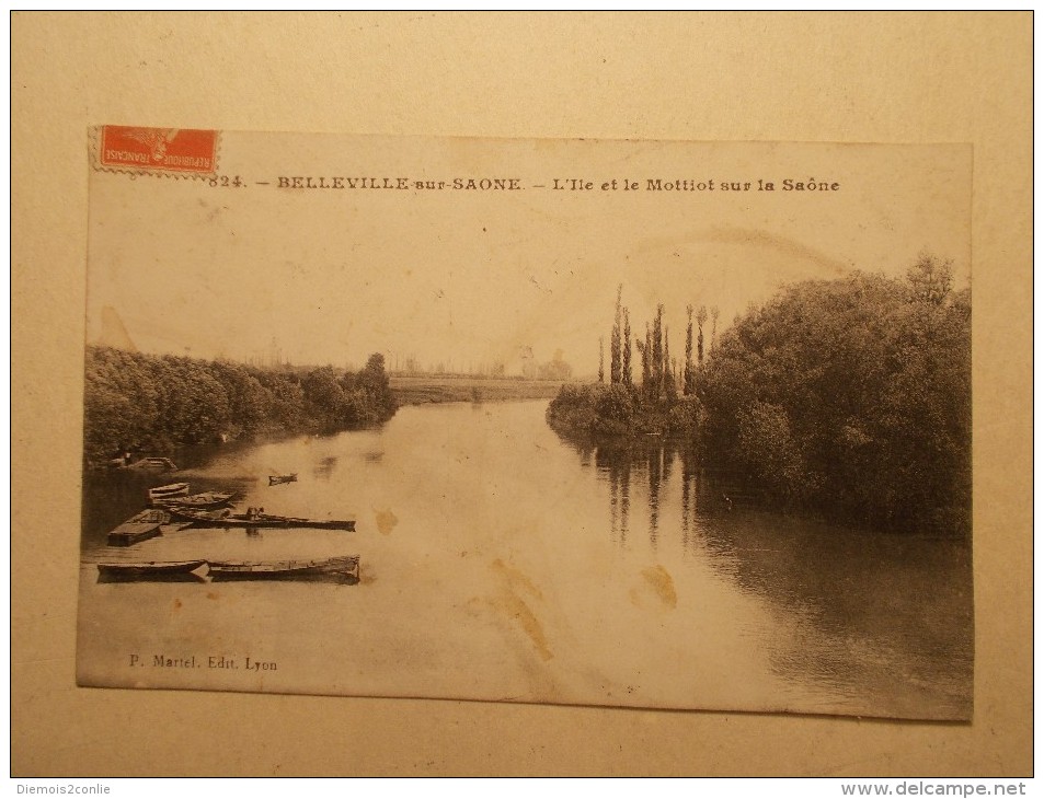 Carte Postale - BELLEVILLE SUR SAONE (69) - L´Ile Et Le Mottio Sur La Saône (98/60) - Belleville Sur Saone