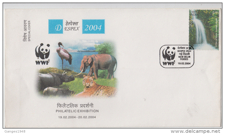 India  2004  WWF  Elephant  Bitd  Tiger  Felines  Rhinoceros  New Delhi  Cover  # 90621  Inde Indien - Lettres & Documents