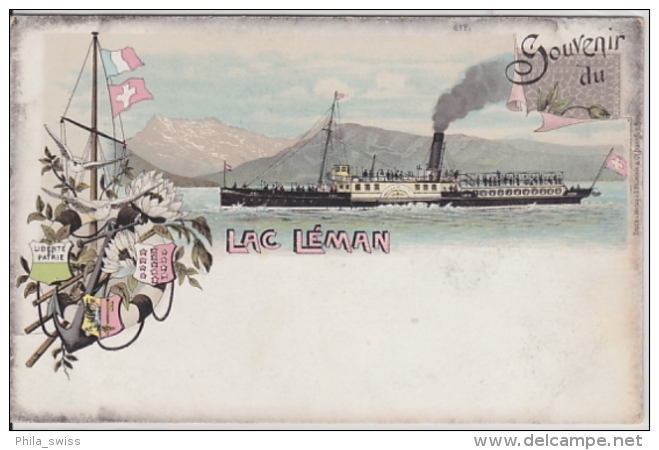 Lac Léman - Dampfschiff, Bateau à Vapeur - Farbige Litho - Autres & Non Classés