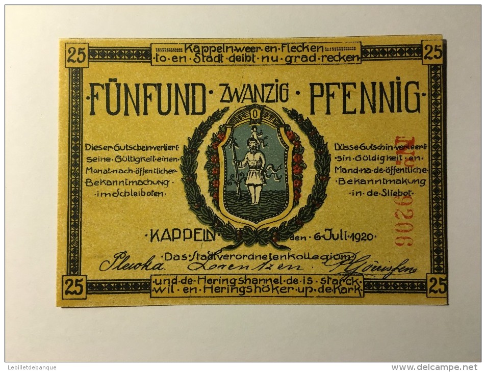 Allemagne Notgeld Kappeln 25 Pfennig 1921 NEUF - Collections