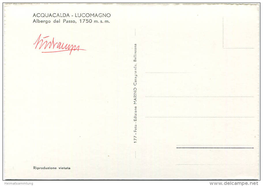 Acquacalda - Lucomango - Albergo Del Passo - Lukmanierpass - Foto-AK Grossformat - Editione Marino Casagrande Bellinzona - Agra