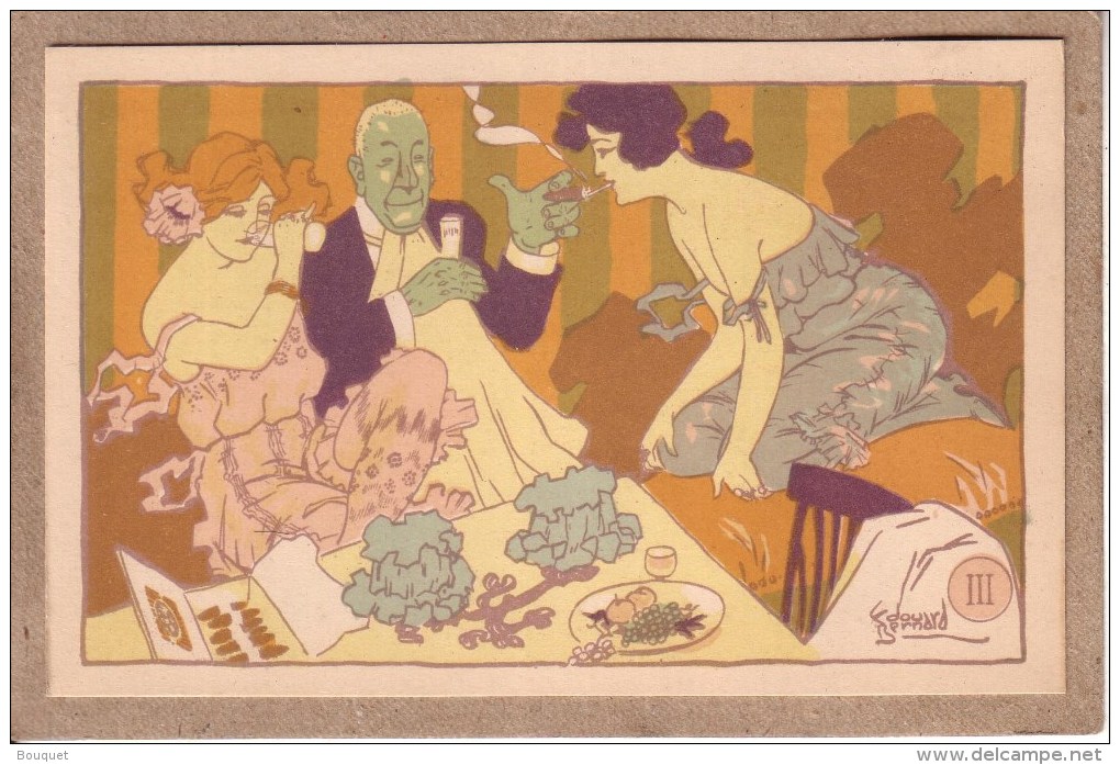 ILLUSTRATEUR EDOUARD BERNARD - ART NOUVEAU - SERIE DE 6 CARTES + POCHETTE - " L'ENTÔLAGE " - PROSTITUTION - Sonstige & Ohne Zuordnung