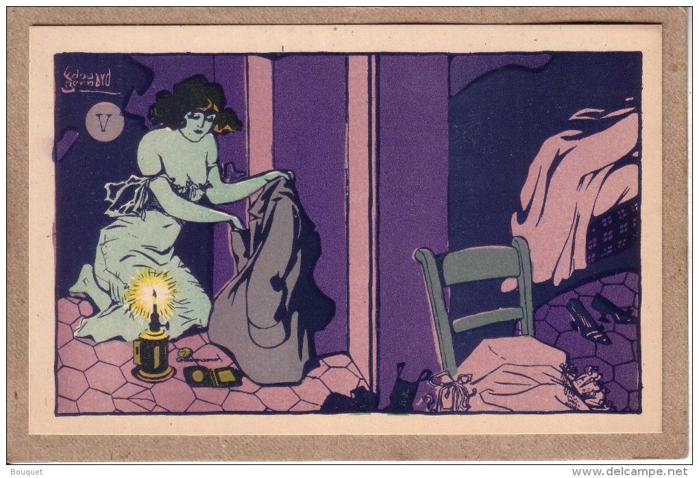 ILLUSTRATEUR EDOUARD BERNARD - ART NOUVEAU - SERIE DE 6 CARTES + POCHETTE - " L'ENTÔLAGE " - PROSTITUTION