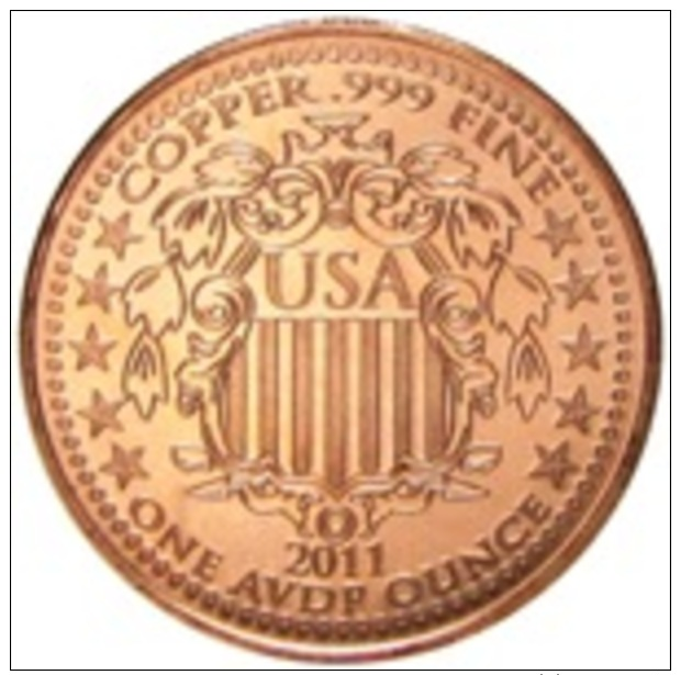 Copper Cobre Cuivre Round 2011 Stati Uniti - Medaglia Da Un Oncia Once In Rame INDIAN HEAD Proof - Autres & Non Classés