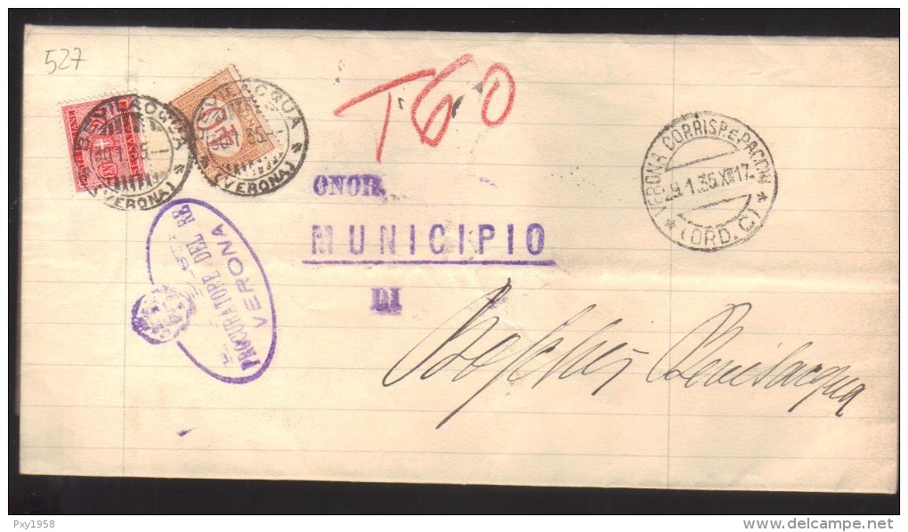 5436-Da Verona A Bevilacqua 29/1/1935 Raro Uso Di Segnatasse Di Diverse Emissioni - Marcophilia