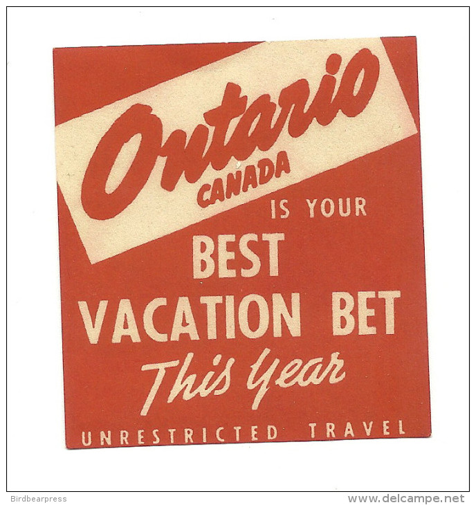 B32-34 CANADA Ontario Best Vacation Bet Tourism Advertising Label MNG - Local, Strike, Seals & Cinderellas