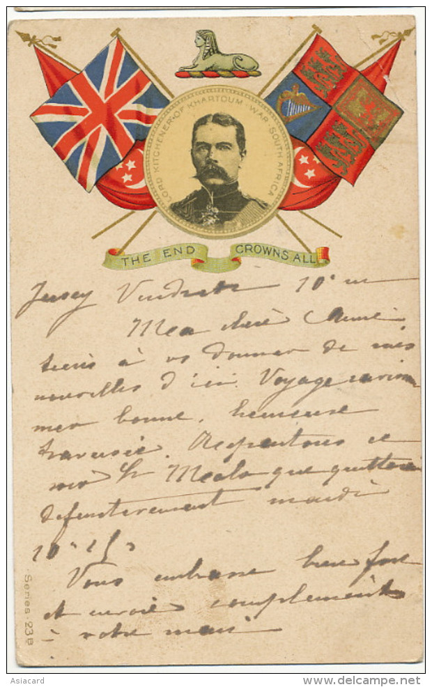2 Cards Lord Kitchener Born In Ballylongfort Ireland Khartoum War Used From Jersey 1900 - Soudan