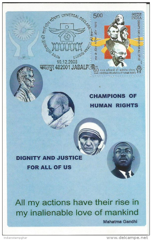 India 2008 Human Rights Mahatma Gandhi Lincoln Martim King Luther Mother Teresa Maxim Card - Martin Luther King