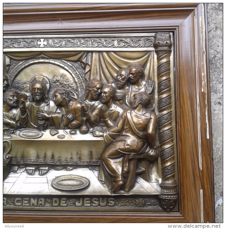 ANCIEN RELIEF CUIVRE REPOUSSE : ULTIMA CENA DE JESUS - Altri & Non Classificati