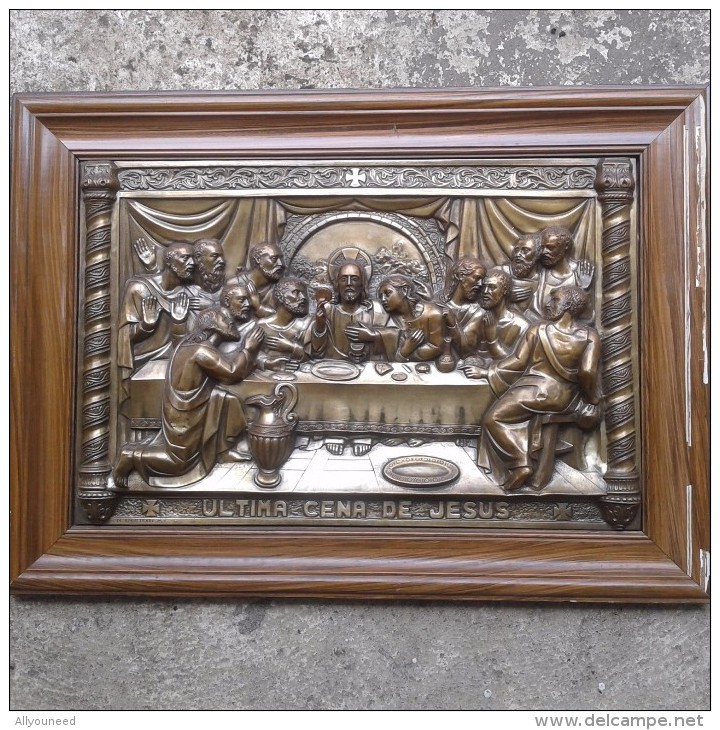 ANCIEN RELIEF CUIVRE REPOUSSE : ULTIMA CENA DE JESUS - Other & Unclassified