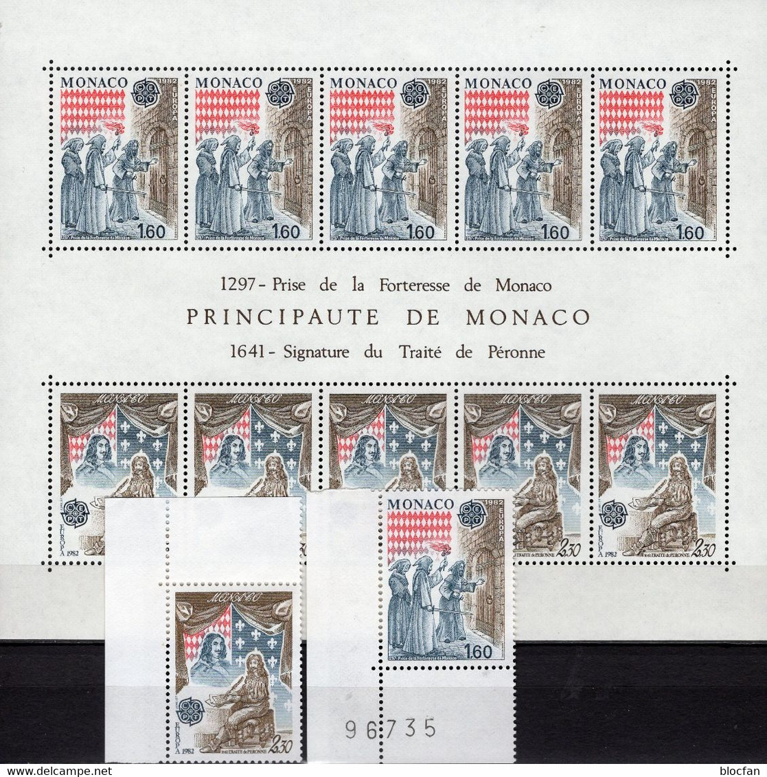 Festung EUROPA 1982 Monaco 1526/7+Bl.19 ** 15€ Historie Louis History Bloque M/s Hoja Art Bloc Paintings Sheet CEPT - Ongebruikt