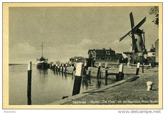 ZIERIKZEE (Zeeland) Molen/moulin - Molen ´De Haas´ (opgezeild En In Werking) En Aanlegplaats Provinciale Boot (ca. 1950) - Zierikzee