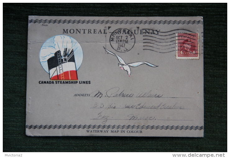 Timbre Sur Enveloppe Commémorative MONTREAL - SAGUENAY, 1947, S.S RICHELIEU - HerdenkingsOmslagen