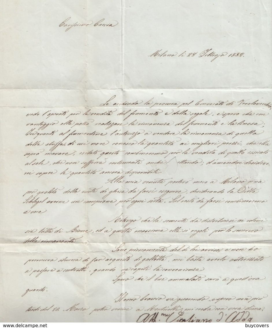 1295 - Lettera Del 28 Febbraio 1852 Da Milano A Pontevico Con Due Valori Da Cent 15 Rosa 2° Tipo (Sass. N 5) - Lombardo-Vénétie