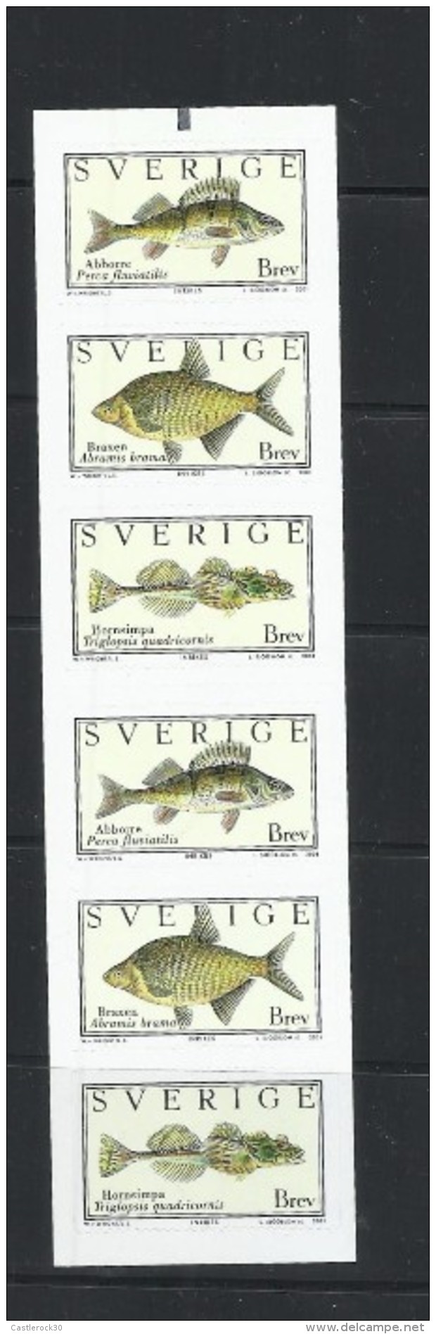 O) 2001 SWEDEN, FISHES, PAINTING OF WILHELM VON WRIGHT, ADHESIVES - STICKERS, XF - 1904-50