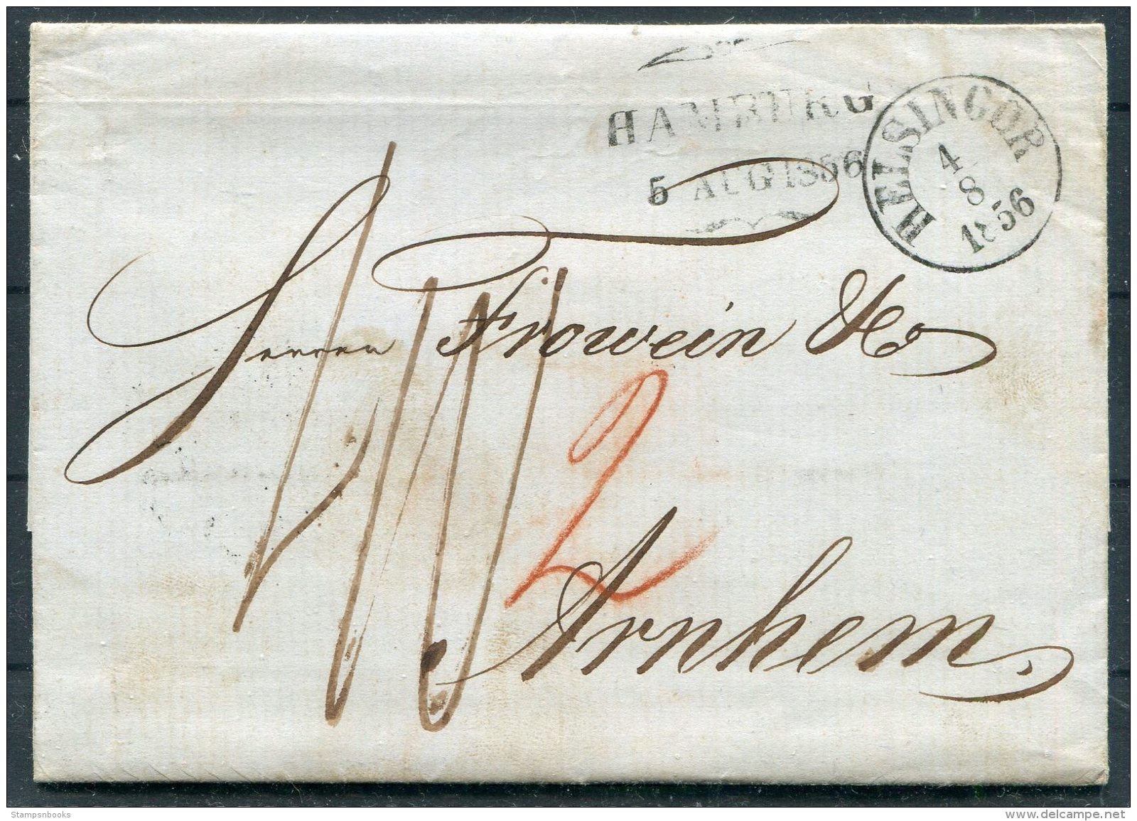 1856 Denmark Helsingor Hamburg Entire - Arnheim, Netherlands - ...-1851 Prephilately