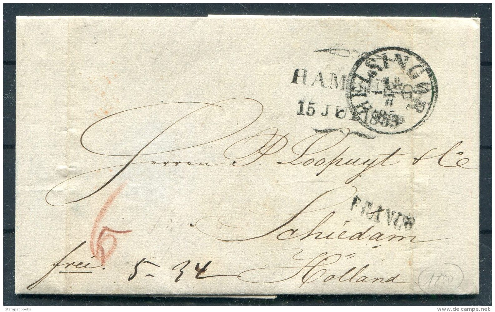 1853 Denmark Helsingor Hamburg FRANCO Entire -  Netherlands - ...-1851 Prephilately