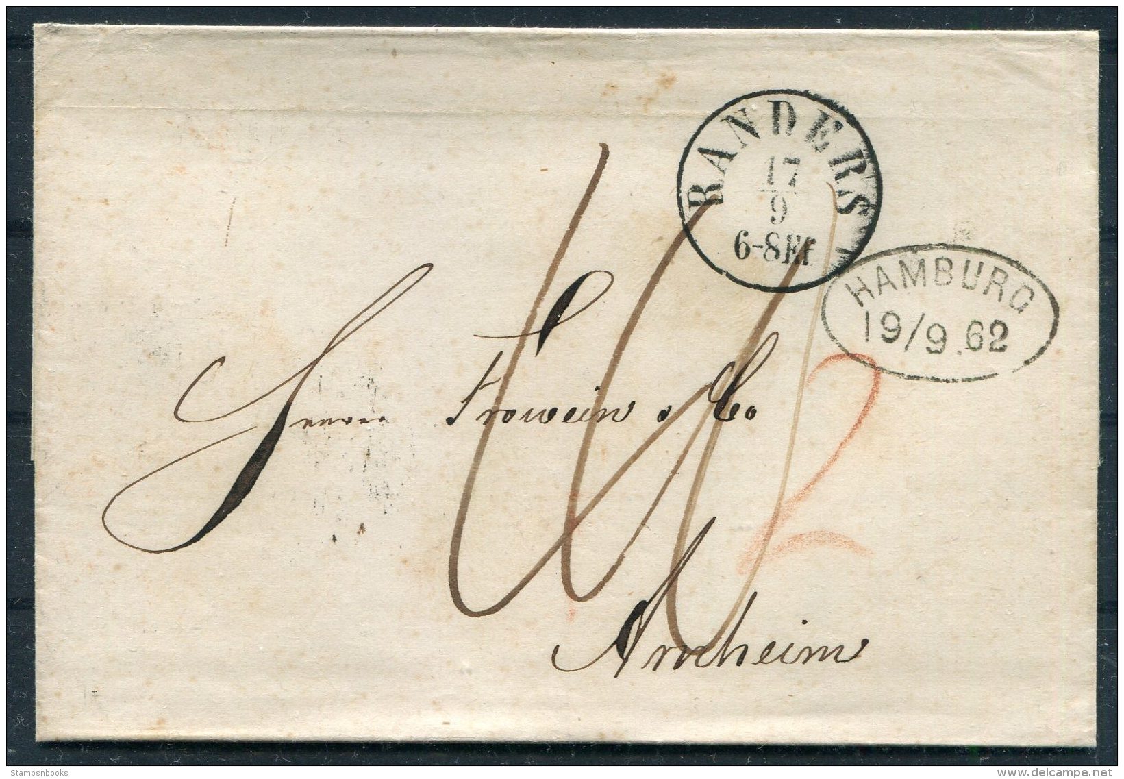 1862 Denmark Randers Hamburg Wrapper -  Arnheim, Netherlands - ...-1851 Préphilatélie