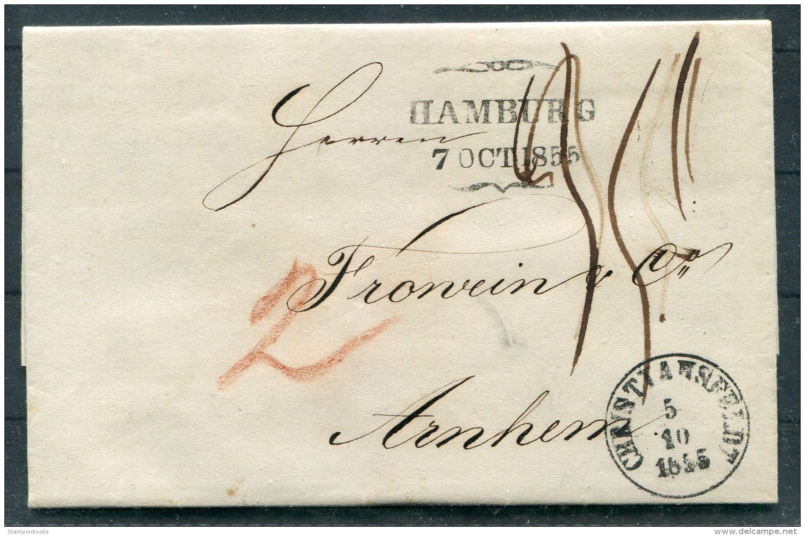 1855 Denmark Christiansfeldt Hamburg Entire -  Arnheim, Netherlands - ...-1851 Prefilatelia