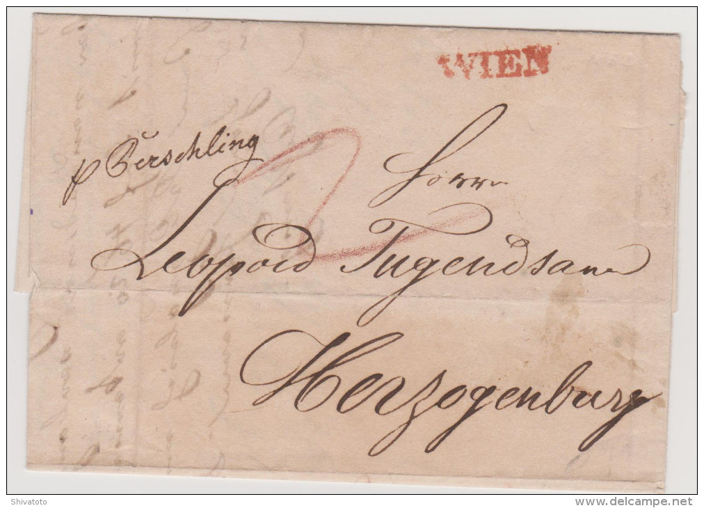 (3839) Austria Stampless Red Strike WIEN-Herzorgenburg 1832 Tax 2 Man "p Berschling" - ...-1850 Préphilatélie