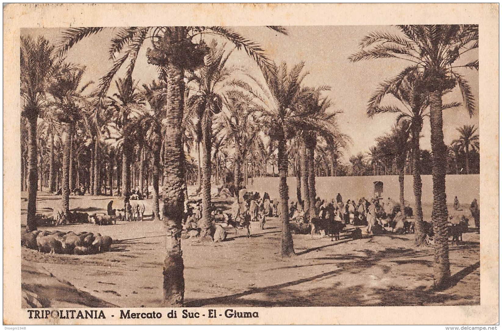 05327 "LIBIA - TRIPOLITANIA - MERCATO DI SUC - EL - GIUMA" CART. POST. ORIG. SPEDITA 1940. - Libyen