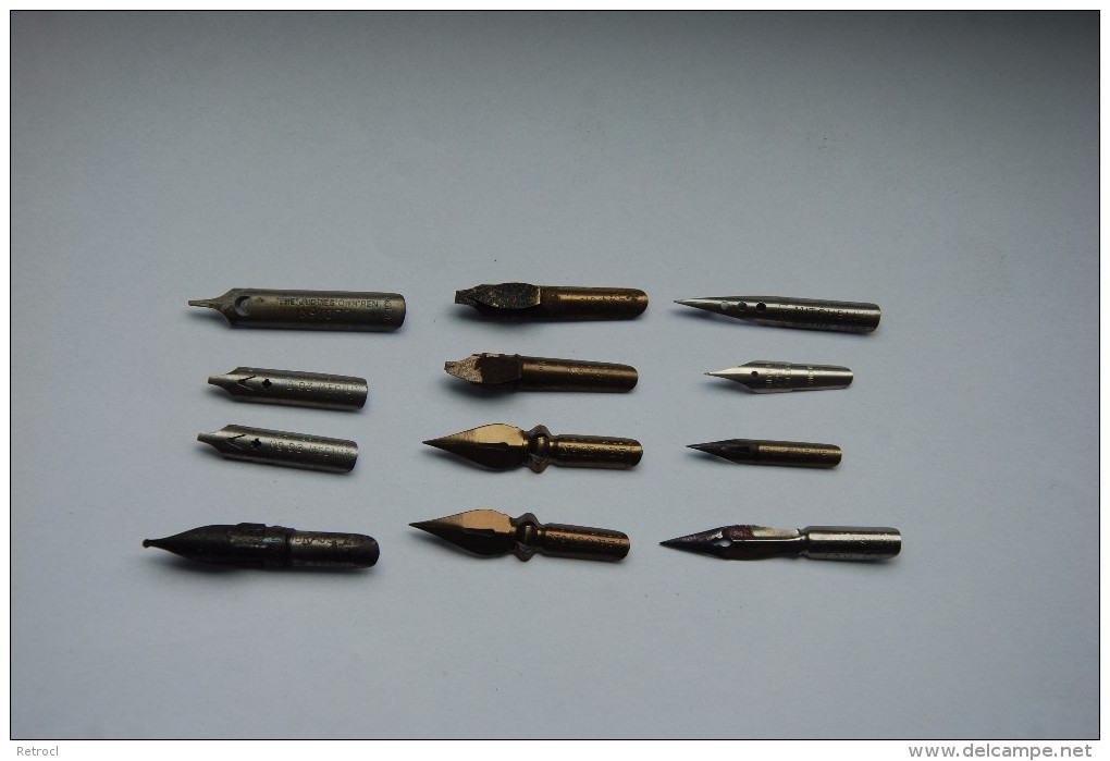 Lot Of 12 Nibs (uncleaned) - BRAUSSE, PERRY&Co, BAIGNOL, BRITISH GOODS, JOHN MITCHELL, IRIDINOID - Federn