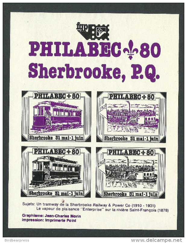 B33-12 CANADA 1980 PHILABEC Streetcars Boat Sheet Purple Imperf - Vignettes Locales Et Privées
