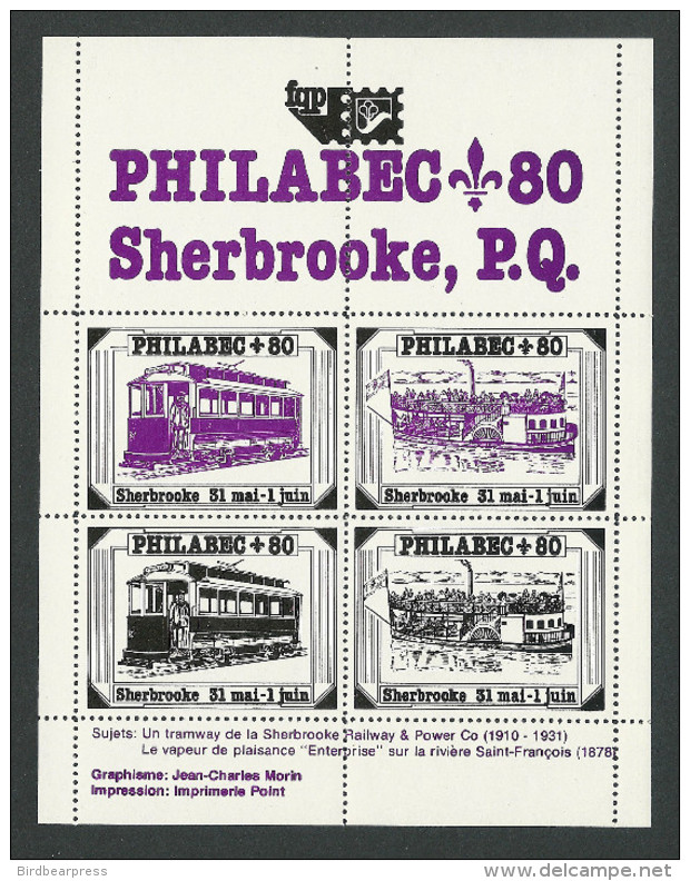 B33-13 CANADA 1980 PHILABEC Streetcars Boat Sheet Purple Perf - Local, Strike, Seals & Cinderellas