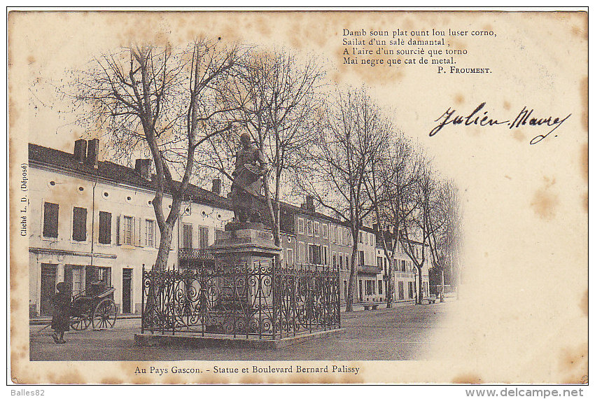 47 - Villeneuve Sur Lot - Statue Et Boulevard Bernard Palissy - BE - Villeneuve Sur Lot