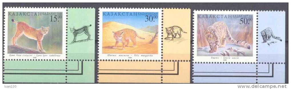 1998. Kazakhstan, Wild Cats, 3v With Corners D, Mint/** - Kazakhstan