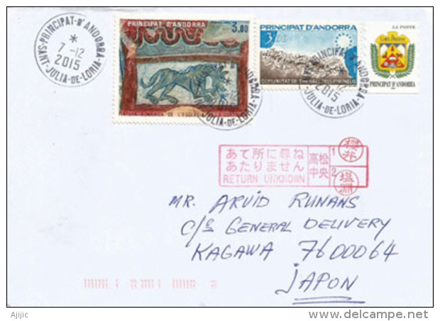 Belle Lettre D'Andorre Adressée à Kagawa (Japon)   Avec Cachet Japonais Sur Le Recto Enveloppe - Covers & Documents