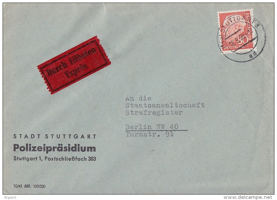 Bund Brief Eilbote EF Minr.264 Stuttgart 18.9.59 - Briefe U. Dokumente