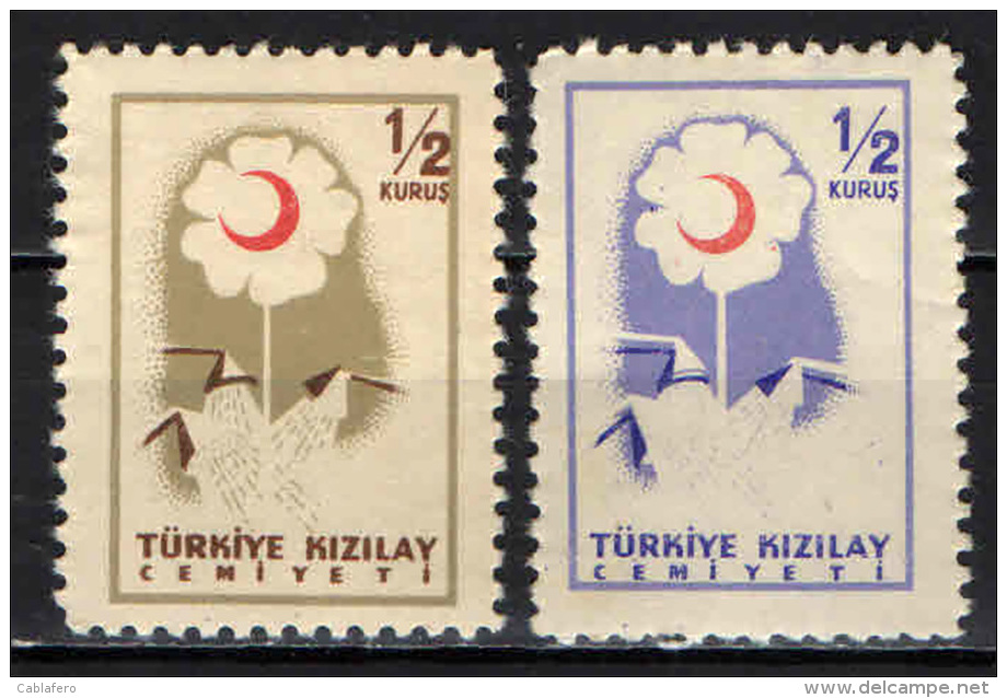 TURCHIA - 1957 - FIORI E LUNA CRESCENTE IN ROSSO - NUOVI MNH - Timbres De Bienfaisance