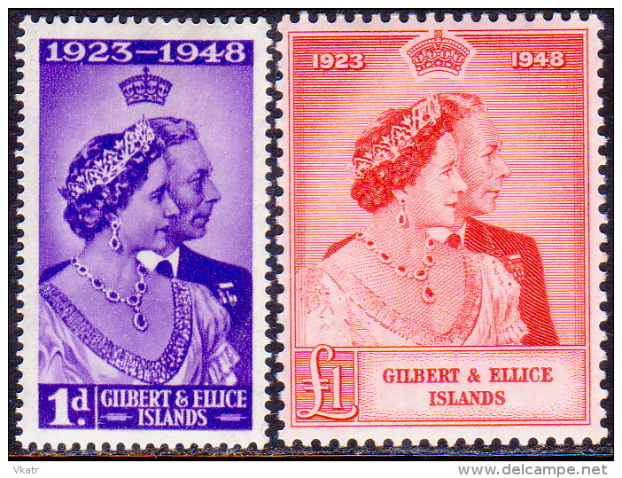 GILBERT & ELLICE 1949 SG #57-58 Compl.set MH Royal Silver Wedding - Îles Gilbert Et Ellice (...-1979)