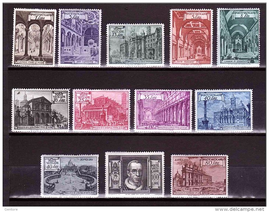 VATICAN 1949 Basilicas Cpl Set Of 12 Stamps Sassone  Cat. N° 122/131+ Express 11/12 Mint Hinged - Unused Stamps