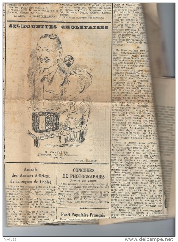 49 -CHOLET - Journal Rare "l' Intérêt Public De Cholet " 28/101938 , Dessin M .CHEVALIER électr. - Autres & Non Classés