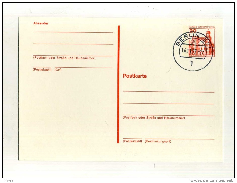 - ALLEMAGNE BERLIN . CP AVEC ENTIER . OBLITEREE 1977  . - Postcards - Used