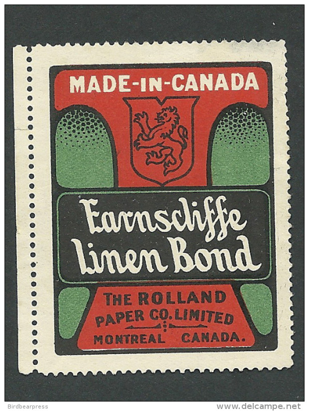B34-06 CANADA Montreal Rolland Paper Company Advertising Stamp MNG Earnscliffe - Local, Strike, Seals & Cinderellas