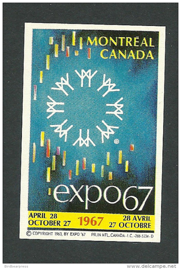 B34-21 CANADA Montreal Expo67 Advertising Label MNH - Local, Strike, Seals & Cinderellas