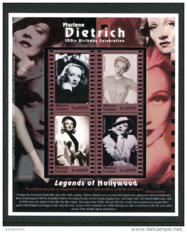 SIERRA LEONE SHEET MARLENE DIETRICH CINEMA ACTRESSES - Acteurs