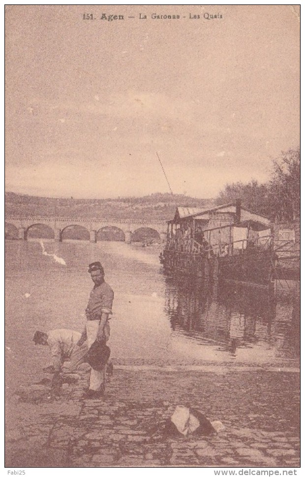 AGEN LA GARONNE LES QUAIS CARTE PEU COURANTE - Agen