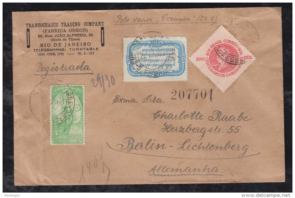 Brazil Brasil 1936 Registered Cover Rio De Janeiro To BERLIN Germany Cinderella - Storia Postale