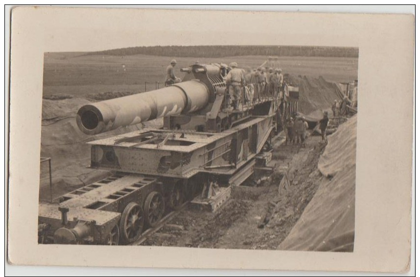 CPA PHOTO GUERRE 1914 1918 Train Canon Monté Sur Rails Artillerie Soldats Militaires Français - Oorlog 1914-18