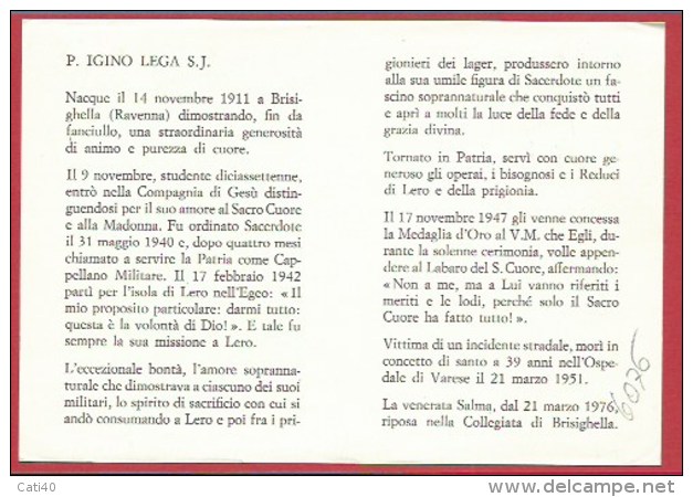 BRIGHELLA 1976  VOLANTINO MEDAGLIA D'ORO P. IGINO LEGA  CAPPELLANO MILITARE DELLA  MARINA - Eventi
