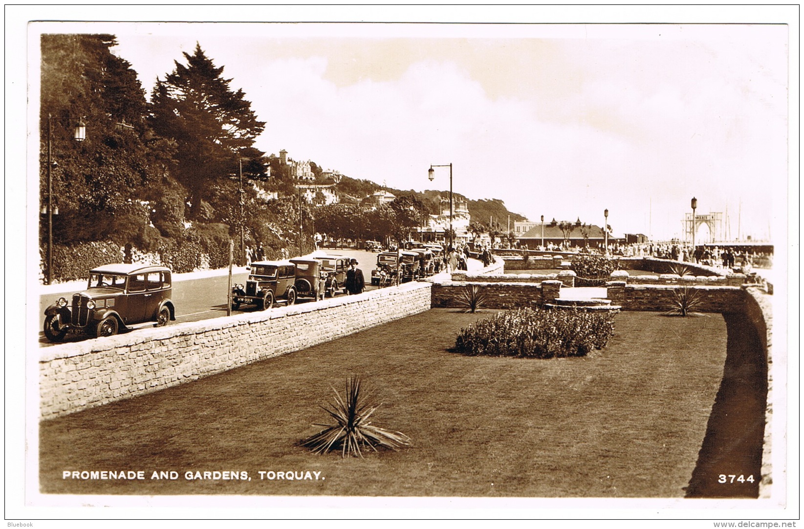 RB 1091 - Early Real Photo Postcard - Cars Promenade &amp; Gardens Torquay Devon - Torquay