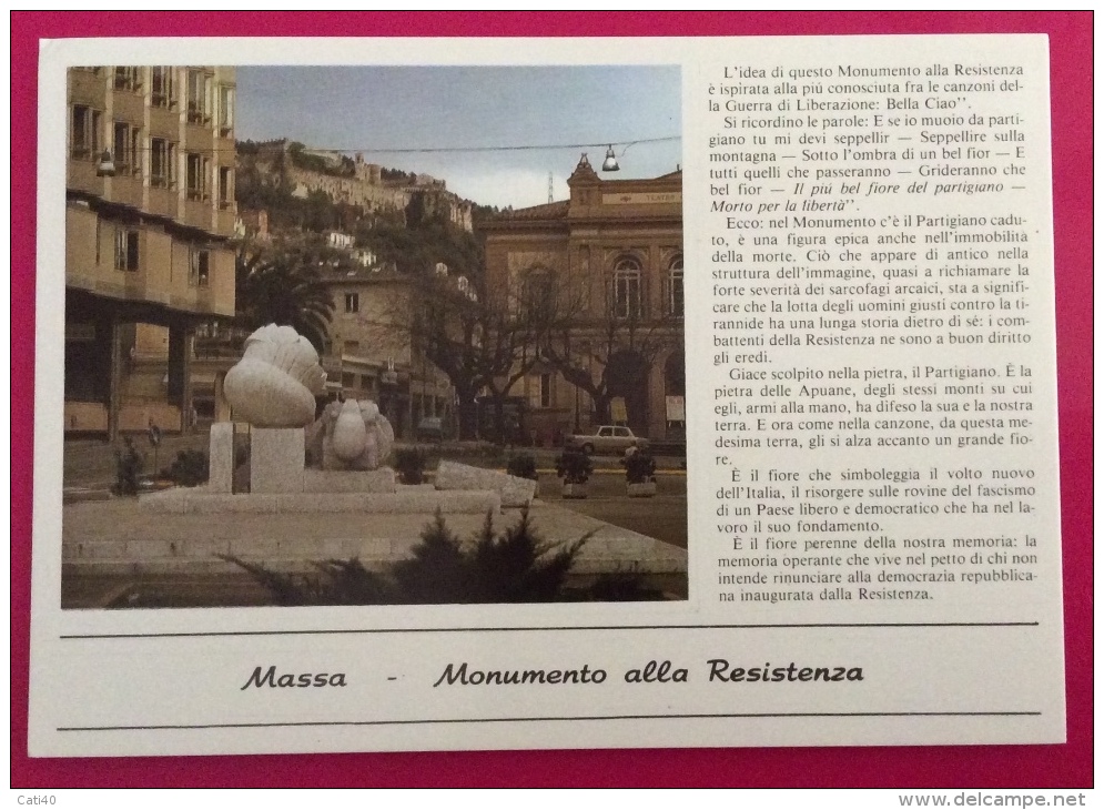 MASSA MONUMENTO ALLA RESISTENZA  CARTOLINA SPECIALE N.V. - Eventi