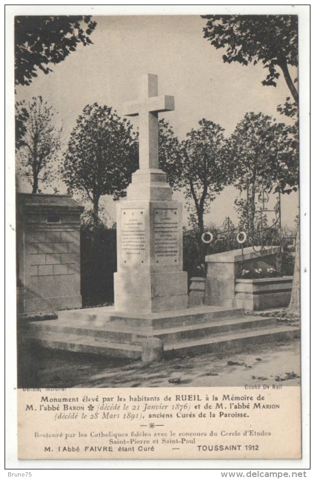 92 - RUEIL - Monument élevé Par Les Habitants De Rueil à La Mémoire De M. L'Abbé Baron Et De M; L'Abbé Marion - Rueil Malmaison