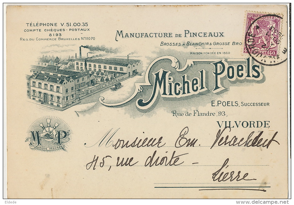 Vilvoorde Vilvorde Manufacture Pinceaux Peinture  Michel Poels  Rue De Flandre 93 1938 Format 15/10 Vers Lierre - Vilvoorde