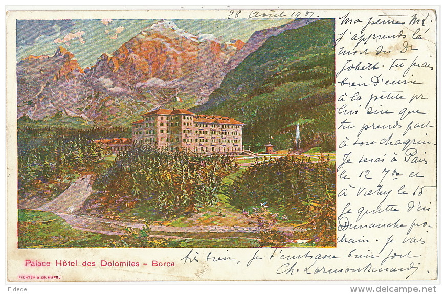 Borca Palace Hotel Des Dolomites  Stamped Postmark 1907 Hotel Art Card - Autres & Non Classés