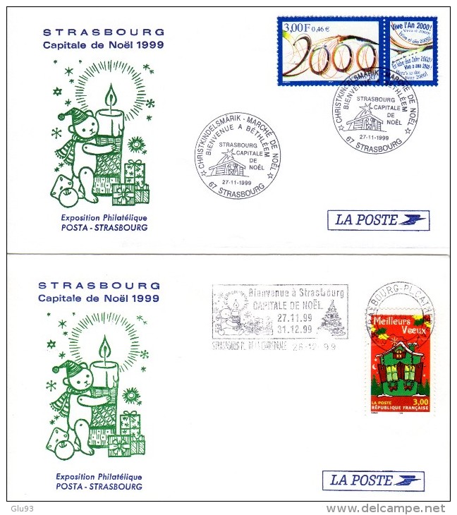 Lot 2 Enveloppes 1er Jour 1999 - Strasbourg Capitale De Noël - POSTA - Expo Philatélique - 1980-1989